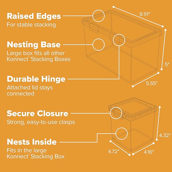 Bostitch Konnect Storage Containers with Lids, Organizer, Clear Plastic Box, Stackable Nesting Bins, 3-Piece Bundle, 1 Large, 2 Medium