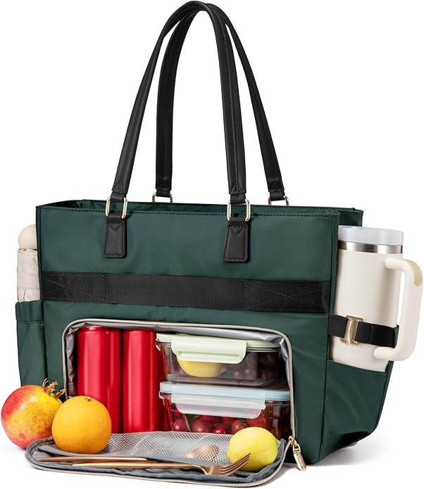 LOVEVOOK Lunch Tote Bag for Women, Work Bag with Insulated Lunch Compartment, Laptop Bag, Large Lunch Bag for Teacher, Daily