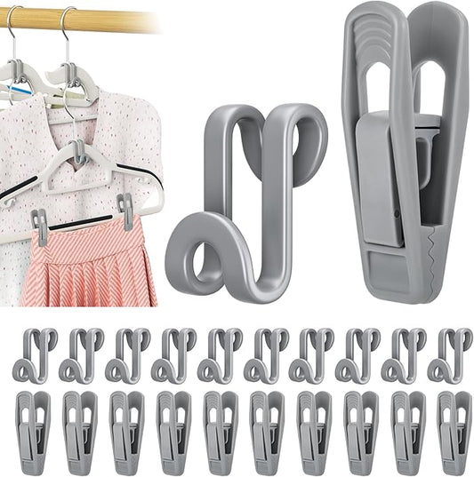 Tinfol Gray 60pc Hanger Connector Hooks and 20pc Hanger Clips, Stackable Space Saving Hook - Hangers Finger Clips, Hangers Organizer Accessories for Closet Organizers