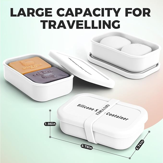Silicone Soap Holder， Enhanced Leak-Proof Travel Soap Container with Draining Layer，Portable Shampoo Bar Holder, Soap Case with Soap Bag, Soap Dishes for Bathroom/Camping/Gym/(White)
