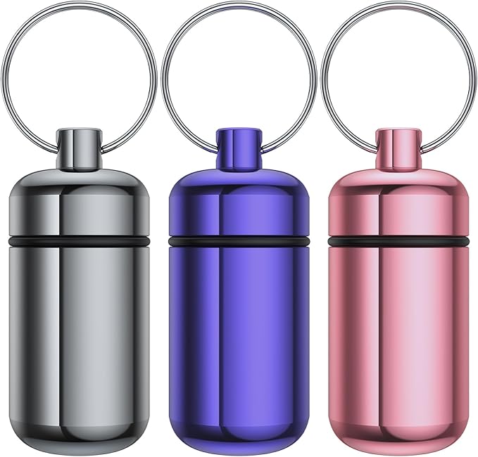 3 Pack Small Pill Box, Airtight Aluminum Alloy Pill Organizer Travel Pill Case for Purse Portable Medicine Box Bottle for Medication, Fish Oil, Supplements Storage