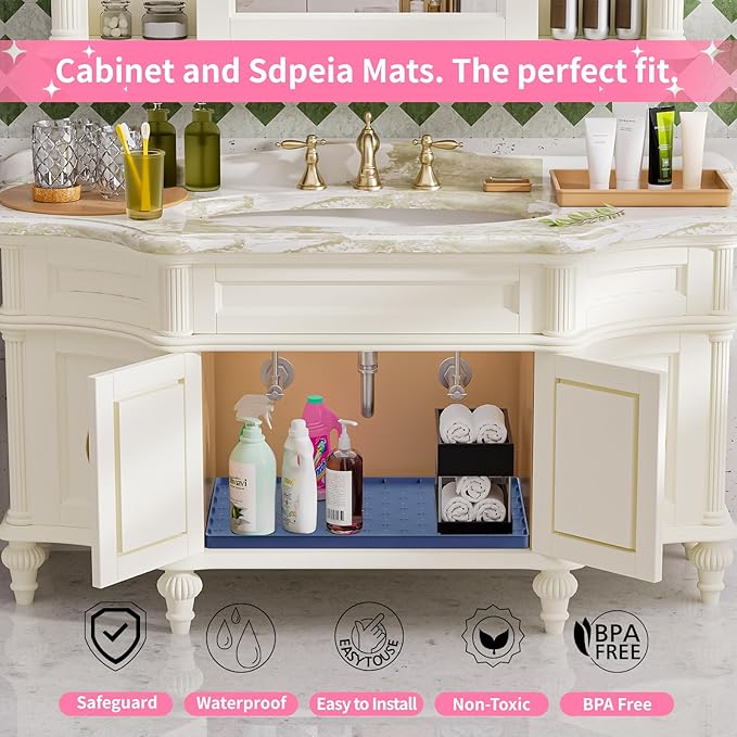 Sdpeia Under Sink Mat 22"×19" Waterproof Silicone Cabinet Liner & Sink Protector for Kitchen & Bathroom, Multi-Purpose Organizers Tray for Pets, Laundry, Cat Litter Mat