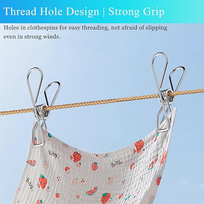 50 Pack Clothes Pins for Hanging Clothes, Stainless Steel ClothesPins Heavy Duty Outdoor Wire Clothes Pins Large Laundry Pins Metal Clips, 2.36inch/6cm