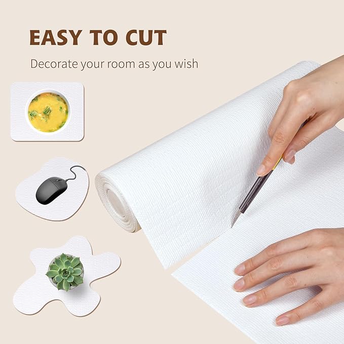 Shelf Liners for Kitchen Cabinets 12in x 20FT, Non Adhesive Drawer Liner Pure White Thickened Shelf Liner Non-Slip Easy to Clean for Tool Box Refrigerator with Knife and Tape Measure