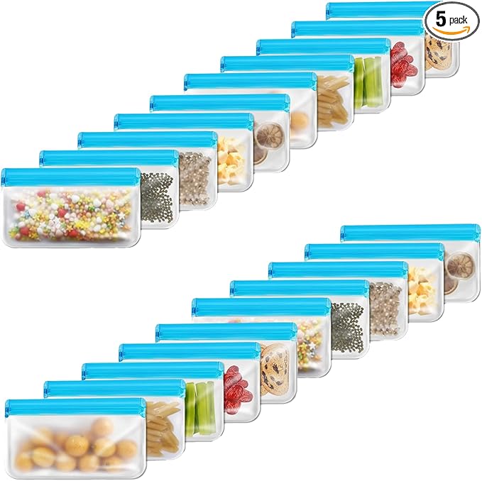 20Pack Reusable Snack Bags Dishwasher Safe&BPA Free Food Storage Bags， Extra Thick Leak-proof Reusable Freezer Bags for Candy, Snack,Cereal, Travel Items, Home Organization(BLUE)
