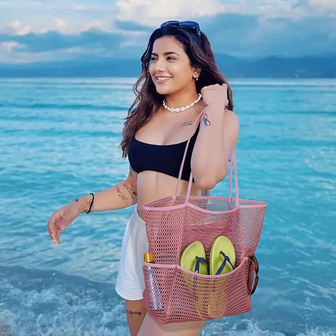 Tainehs Beach Mesh Tote Bag for Women, Large Travel & Pool Bag, Lightweight Vacation Cruise Tote (Inside Out – Flip to Use)