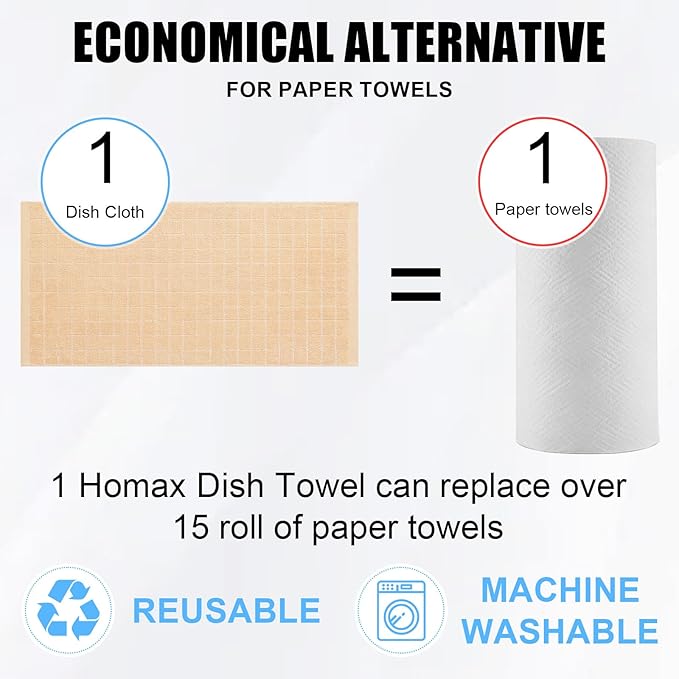 Homaxy 100% Cotton Terry Kitchen Towels(Apricot, 13 x 28 inches), Checkered Designed, Soft and Super Absorbent Dish Towels, 6 Pack