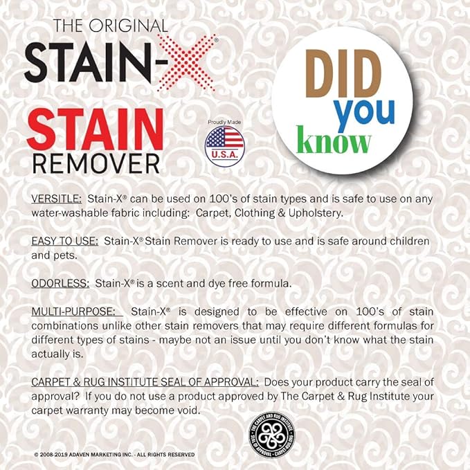 STAIN-X Cleaner | Effective Stain Remover for Laundry, Carpet, Clothing, Upholstery and Other Washable Fabrics - Value Pack (128 oz)