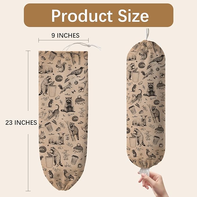 Plastic Bag Holder Dispenser, Plastic Grocery Bag Organizer & Wall Mount Paper Trash Bags Saver Storage for Kitchen Home Pantry Decor, Retro Animal Shopping Bags Storage Dispenser