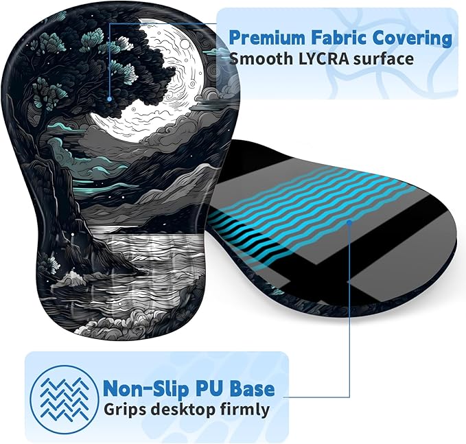 YIWEI Ergonomic Mouse Pad with Wrist Rest - Comfortable Office Mousepad with Memory Foam Wrist Support for Carpal Tunnel Relief, Mouse Pads with Non-Slip Base for Gaming and Home (Moon-2)