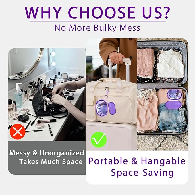 Travel Makeup Brush Set, 77Pcs Mini Makeup Kit Synthetic Foundation Concealers Eye Shadows Brushes Powder Puff with Eyelash Curler Eyebrow Razor Comb Mirror Hair Clips Cosmetic Bag (Purple)