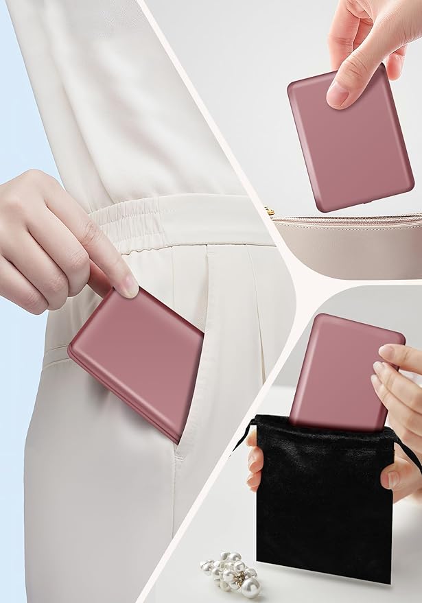 Compact Mirror, Rechargeable 30X Magnifying Mirror with 3 Lighting Modes & Dimmable Brightness, Portable Travel Makeup Mirror with Light, Essentials for Travel, Pocket, Purse, Gifts for Women Rose