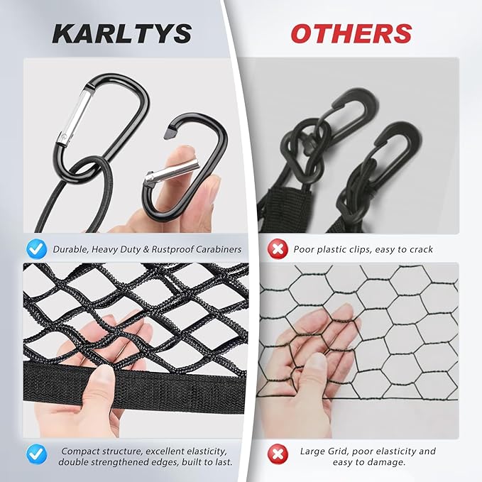Karltys Envelope Style Cargo Net for 2018-2024 2025 2026 Chevy Traverse Accessories, Elastic Rear Trunk Mesh Cargo Net for Traverse Heavy Duty Nylon Mesh Storage Netting with Metal Hooks
