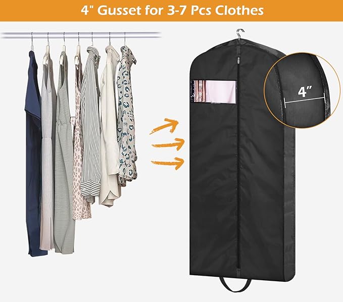 MISSLO 43" Mens Garment Bags for Travel Waterproof Suit Bags for Closet Storage for Shirts, Jackets, Coats, Black, 3 Packs