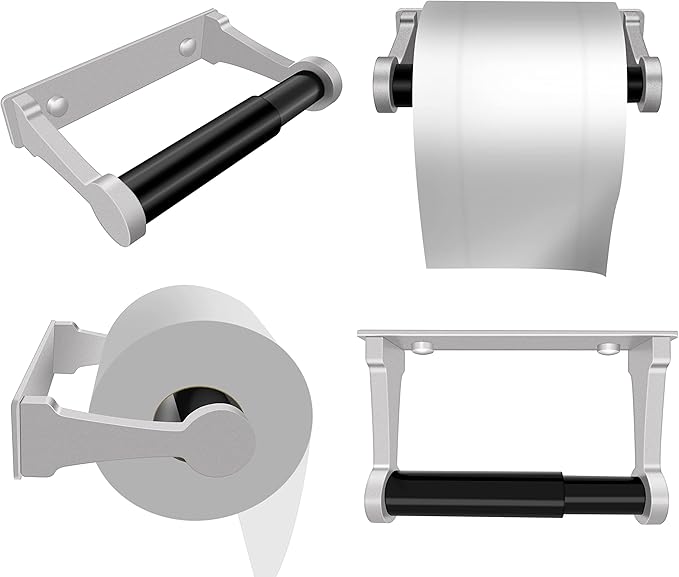 D&Joy Bathroom Toilet Paper Holder, Matte Silver Wall Mount Toilet Paper Roll Holder with Spring Loaded Roller, Aluminum Self-Adhesive Toilet Tissue Holder 5-inch TP Holder for Bathroom Kitchen