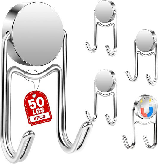 Magnetic Hooks 50Lbs+ 2026 Cruise Essentials Magnet Hook Heavy Duty Magnets Swivel Hanging Hooks for Refrigerator Grill Toolbox Cabins Outdoor 4 Pack（Silver）
