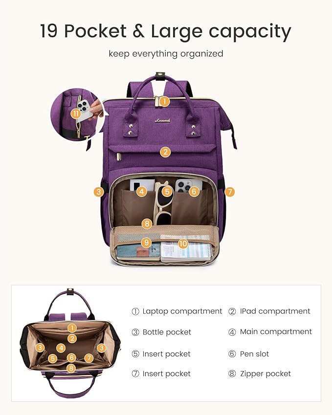 LOVEVOOK Laptop Backpack for Women with Giant Tumbler Holder Pocket,17 inch Waterproof Travel Backpack Purse Computer Laptop Bag,Professional Work College Nurse Teacher Backpack Personal Item,Coffee