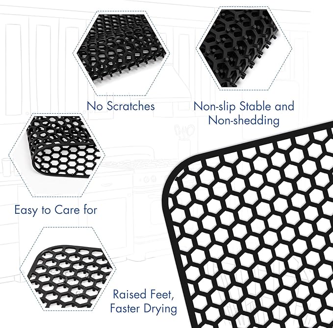 Silicone Sink Protectors for Kitchen Sink - 28.4"x 14.3" Kitchen Protector Accessory, Non-Slip Heat Resistant Mat for Bottom of Farmhouse Stainless Steel Porcelain, Black
