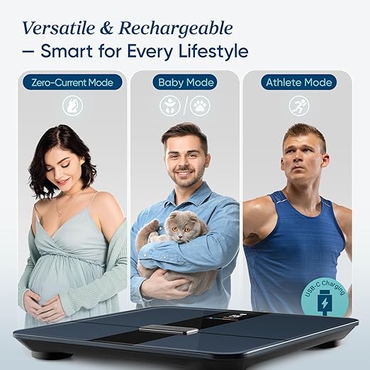 Etekcity FSA&HSA Eligible Smart Scale for Body Weight Fat, Digital Weighing Machine for Accurate BMI Muscle Mass Composition, Apple Health Compatible Fitness Equipment,TFT,‎Tempered Glass,Black