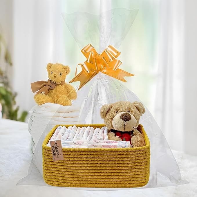 COMFY-HOMI 13" x 8.5" x 5.1" Storage Baskets for Organizing | Cotton Rope Woven Basket | Toy Storage Bin Box | Basket for Shelves, Closet Organizer Bin, Decorative Closet Shelf, 1 Pack, yellow