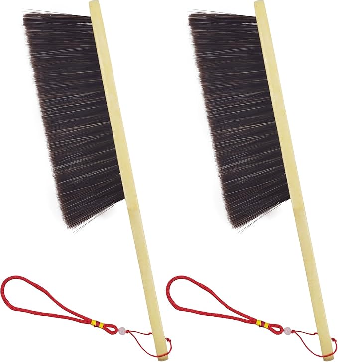 2 Piece Wooden Hand Broom, Dust Brush,Bench Brushes,Soft Bristles, Long Fireplace Brush with Wood Handle for Clothes Household Cleaning, Counters, Beds, Sofas, Car Fireplaces, Benches, Furniture