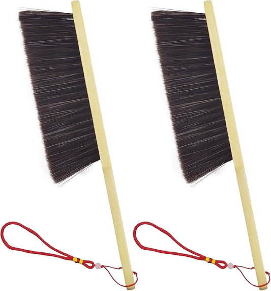 2 Piece Wooden Hand Broom, Dust Brush,Bench Brushes,Soft Bristles, Long Fireplace Brush with Wood Handle for Clothes Household Cleaning, Counters, Beds, Sofas, Car Fireplaces, Benches, Furniture