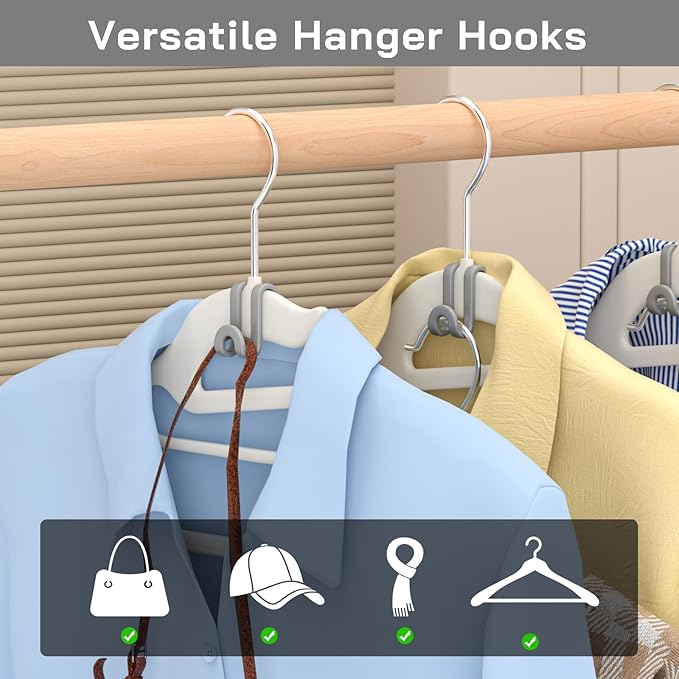 Tinfol 100pc Gray Hanger Connector Hooks,Space Saving Hooks for Closet Organizers,Heavy Duty Clothes Hanger Extender Clips for Hangers