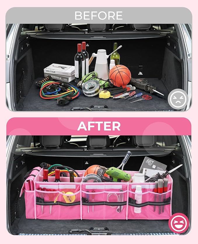 HIRALIY 4 in 1 Car Trunk Storage Organizer with Leakproof Cooler Bag, Multi-Compartment Foldable Trunk Storage Box for Car Truck SUV