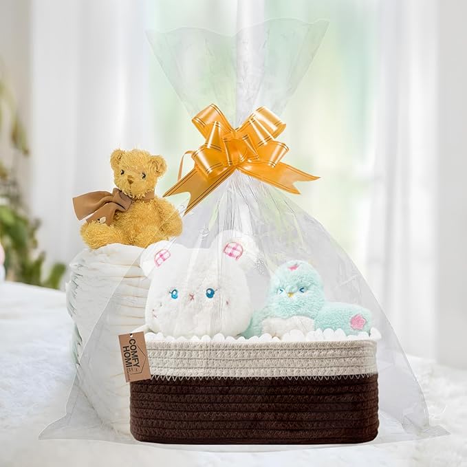 COMFY-HOMI 11.5"x7.5"x4.7" Storage Baskets for Organizing | Cotton Rope Woven Basket | Toy Storage Bin Box | Basket for Shelves, Closet Organizer Bin, Decorative Closet Shelf, 1 Pack,dark brown/white