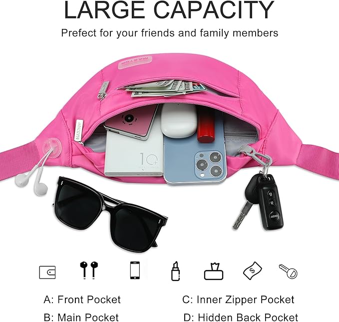 MAXTOP Large Crossbody Fanny Pack with 4-Zipper Pockets, Gifts for Enjoy Sports Festival Workout Traveling Running Casual Hands-Free Wallets Waist Pack Phone Bag Carrying All Phones
