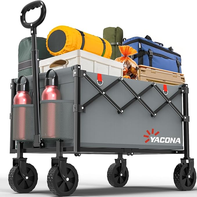 Wagons Carts Foldable, Lightweight Portable Utility Shopping Cart with Wheels, Folding Grocery Wagon Cart for Grocery, Camping, Shopping, Beach, Garden, Sports Grey