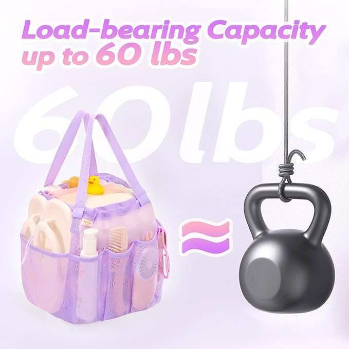 Mesh Shower Caddy Portable with Drawstring, Dorm Room Essentials for College Students Girl & Boy, Larger Shower Bag for Camping, Swimming, Gym, Travel, Bathroom - Purple