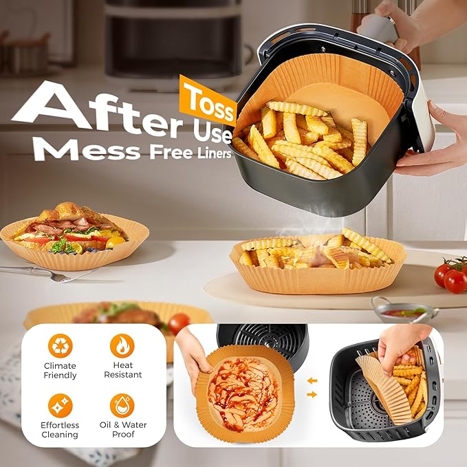 Vailnd Air Fryer Liners Disposable, 305 PCS Unbleached Air Fryer Paper Liners, 8" Square Airfryer Liners for 5-8 QT Airfryer Basket, Non-stick & Oil-Proof Parchment Paper for Oven, Pan