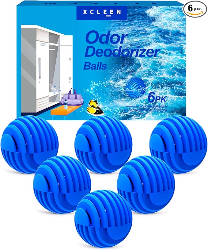 Sneaker Deodorizer Balls Ocean Scent 6 Pack, Odor Eliminator Balls for Closet Car Gym Bag, Long Lasting Small Space Air Freshener With Essential Oil