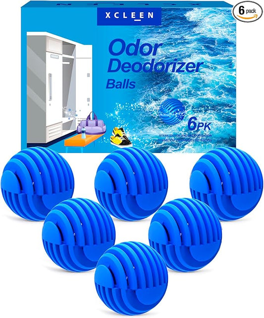 Sneaker Deodorizer Balls Ocean Scent 6 Pack, Odor Eliminator Balls for Closet Car Gym Bag, Long Lasting Small Space Air Freshener With Essential Oil