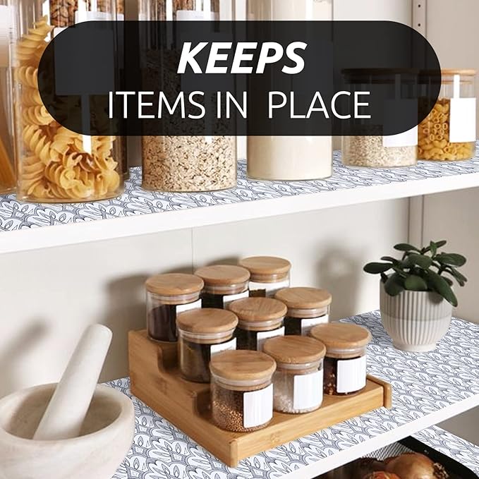 RAY STAR 18X96 Inch Shelf Liner for Kitchen Cabinets, Non-Adhesive Washable Cabinet Liner, PVC Drawer Liner for Dresser Non-Slip Bathroom (Black Floral) (3 Rolls)
