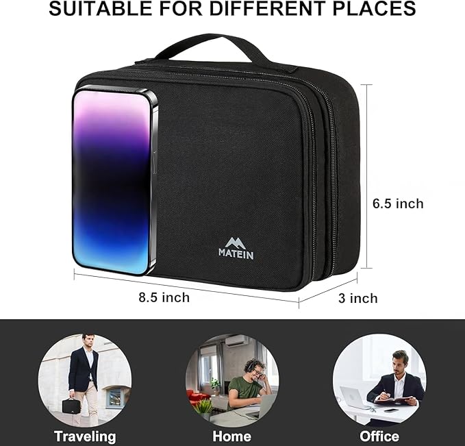 MATEIN Electronic Organizer Travel Case, Small Double Layers Cable Organizer for Travel Accessories, Water Resistant Portable Tech Case for Phone, Cords, Charger, Earphone, Tech Gifts, Black