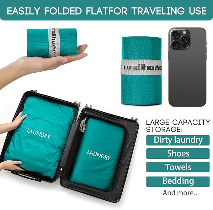 Travel Laundry Bag (2 Pcs - Large + Medium) - Foldable Waterproof Washable Wet Dry Bag for Gym, Swimming, Yoga, and Workout Perfect for Dirty Clothes, Bathing Suits, Travel Accessories (Blue)