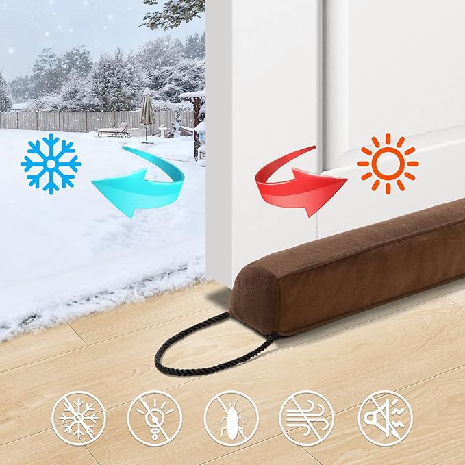 Comfyanno 36” Weighted Under Door Draft Stopper, Fits Front, Bedroom, Interior Door, Easy to Install, Block Cold Air Draft from Bottom Door, 2.2lb, Fits Door Gap up to 3”, Brown