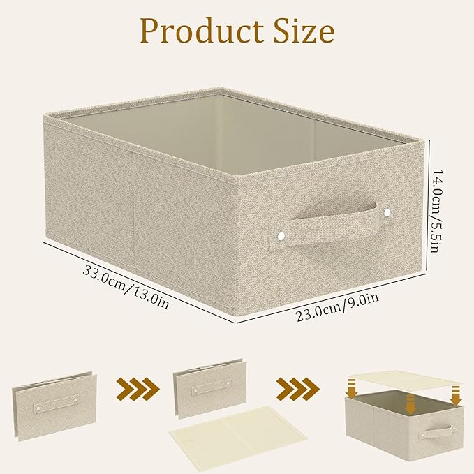 Collapsible Wardrobe Organizer, Storage Boxes for Organizing Home, Fabric Cube Baskets, Office and Closet, Grey and Beige, 2 Pack, 13.0x9.0x5.5in