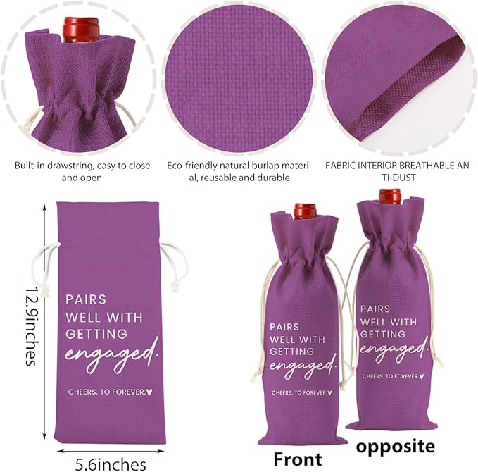 Engaged Gifts, Engagement Gifts for Couples Her, Engagement Party Decorations Gifts for Engaged Couple Wine Bag, Pairs Well with Getting Engaged Wine Bottle Bag（Purple）