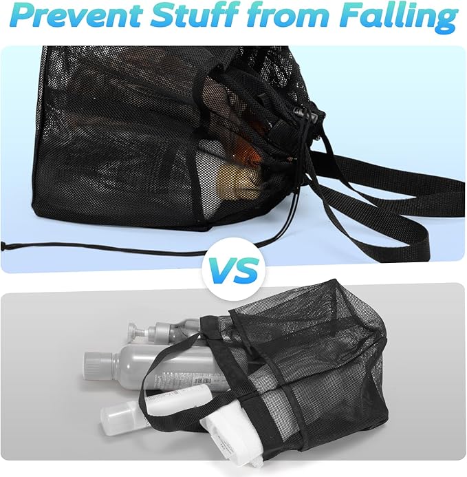 Mesh Shower Caddy Portable with Drawstring, Dorm Room Essentials for College Students Boys & Girls, Larger Shower Bag for Camping, Swimming, Gym, Travel, Bathroom - Black