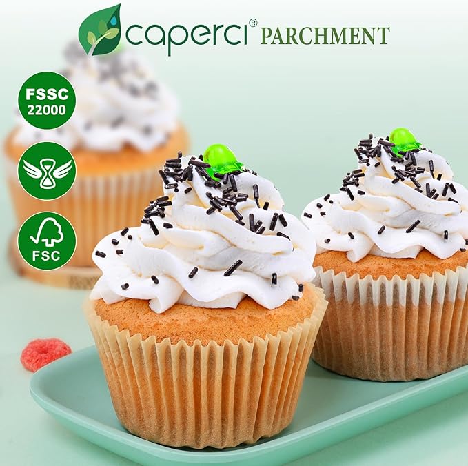 Caperci 225pcs White Parchment Cupcake Liners - Standard Muffin Liners Baking Cups, Parchment Paper Cupcake Wrappers with Excellent Greaseproof & Balanced Non-Stick, No Smell, Food Grade (White)