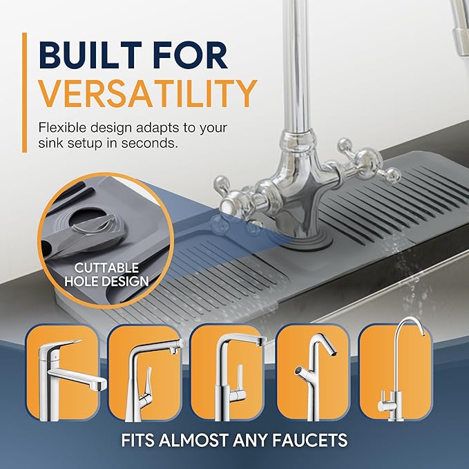 24” Silicone Faucet Mat For Kitchen Sink, Kitchen Sink Splash Guard Behind Faucet, Kitchen Faucet Mat For Kitchen Sink, Kitchen Sink Faucet Mat Splash Guard and Sink Water Splash Guard (Gray)