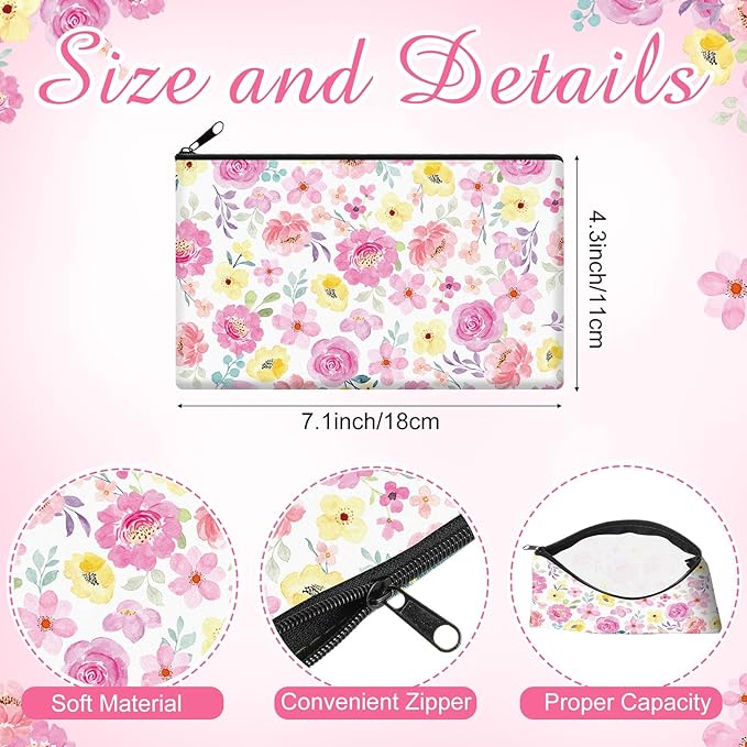 Reginary 20 Pieces Watercolor Flowers Cosmetic Bag Bulk for Women Floral Cosmetic Bag Gifts Roomy Flowers Makeup Bags with Zipper Toiletry Bags Pouch Travel Accessory Organizer Gifts, 7 x 4.3 Inches