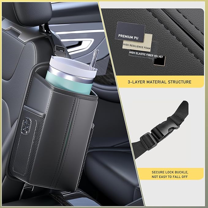 Tumecos Car Storage Organizer for Front and Back Seat,Rectangle Car Tissue Box Holder,Side Mount Hanging Bags with 2 Mesh Pockets,Waterproof Consoles Organizers,Napkin Cover