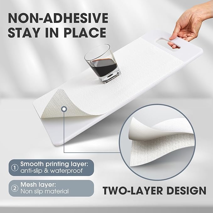 Drawer and Shelf Liner, Non-Slip Kitchen Cabinet Liners Non-Adhesive Thick Strong Grip Waterproof Washable Mats Protect Dresser Shelves Cupboard Bathroom Cabinets, White, 24 in X 20 FT