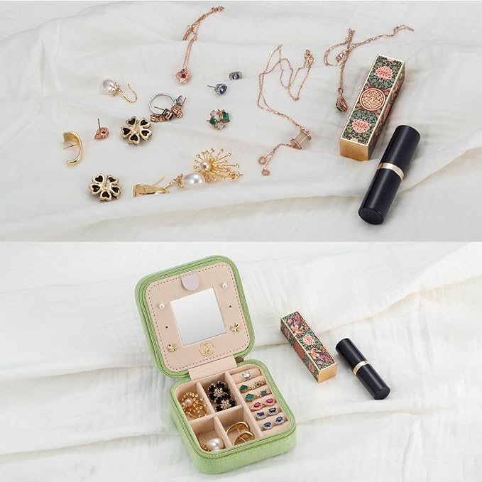 Plush Velvet Travel Jewelry Case Organizer, Small Travel Jewelry Box,Portable Jewelry Box Travel Mini Organizer Portable Display Storage Box For Rings Earrings Necklaces (Grass Green)