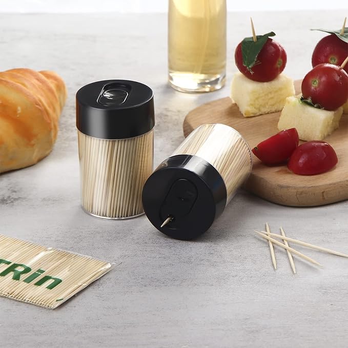 Bamboo Wooden Toothpicks [3000 Count]-With 2-Pack Reusable Toothpick Holder, Sturdy Smooth Finish Tooth Picks, For Appetizer, Olive, Barbecue, Fruit, Teeth Cleaning Toothpicks, Black.
