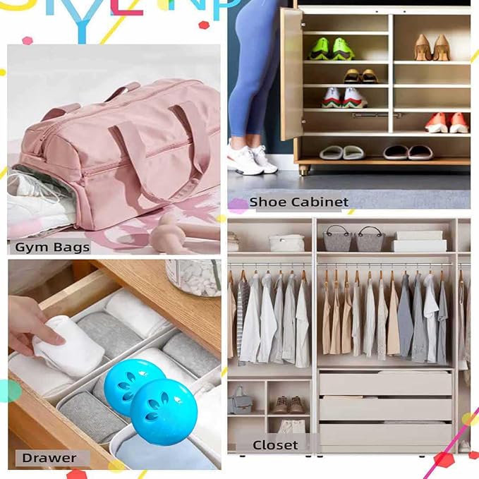 Shoe Deodorizer Balls for Sneaker, Fresh Linen Scent, Essential Oil Sneaker Deodorizer Ball, Small Spaces Odor Eliminator Air Freshener for Shoes, Gym Bags, Drawers and Locker (Fresh Line)